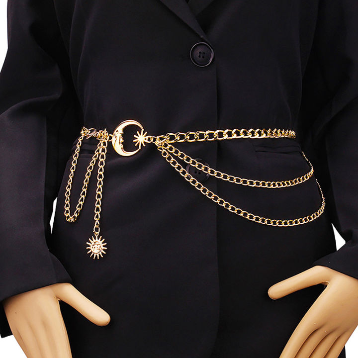 1Pc Women Waist Chain Belt for Dress Skirt Belts with Moon Star Waistbands  Gold Silver Ladies Clothing Chain Accessories