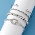 4Pcs/set Retro Bracelet for Women Girls Crystal Shiny Adjustable Opening Chain Bracelets Punk Bangle Charm Bracelets Jewelry Gift.