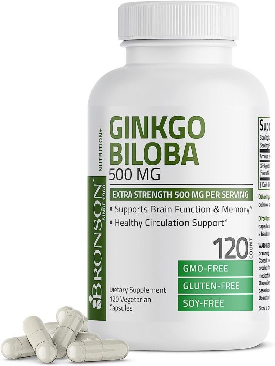 Bronson Ginkgo Biloba 500mg Extra Strength Supports Brain Function & Memory Support, 120 Vegetarian Capsules