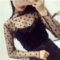 【Value Bundle】 Fashion See-Through Lace T Shirt Long Sleeve Mesh Fishnet Mesh Ladies Tops Turtleneck Blouses Transparent T-shirt Undershirt. 