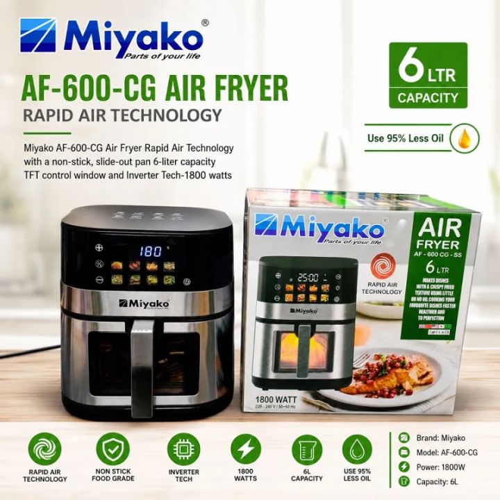 Miyako 6L Digital Air Fryer AF-600 CG 1800W Inverter Technology