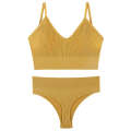 French for women with no steel ring gathered bra, thin and sexy back, triangular cup sports bra two-piece set.
