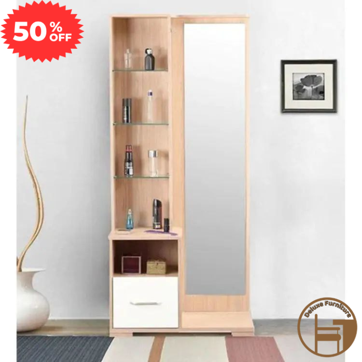 Bedroom Full Mirror Dressing Table with Shelf & Side Drawer - Deluxe Furniture