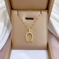 Stainless Steel Gold Color Filled Zircon Horse Shoe Pendant Necklace Horseshoe U Shape Necklace Fine Jewelry Women Gift DropShip.