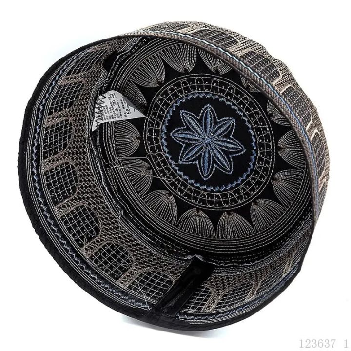 Men's Muslim Prayer Caps Saudi Arabia Islamic Cotton Embroidery Leisure Hat Men Headscarf Topkippot Turban Saudi Uae Cap