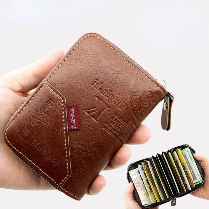 Dropshipping High Quality PU leather Business Card Holder Men Classic Retro Multi-function Multi-card Slot Zipper Id Card Holder