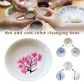 Magic Sakura Sake Cup Color Change with Cold/Hot Water-See Peach Cherry Flowers Bloom Magically Sakura Blossom Tea Bowl.