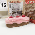 Exquisite Cherry Cake Pen Bag Themed Design Cute Large Capacity Pencil Pouch Plush Pen Bag for Student Supplies School Essentials Gift Item Storage Art Supplies Carrier.