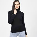 Women's Black High Neck Sweater for Winter Fashion. 