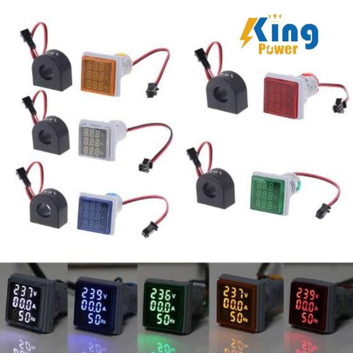 3 In 1 VOLT AMP Hz Meter Panel Mount 22mm Square Panel 3 in 1 AC 60-500V 0-100A 20-75Hz LED Digital Display Voltage Volt Current Ampere Amp Frequency Hertz Hz Meter Indicator Lights Multi meter