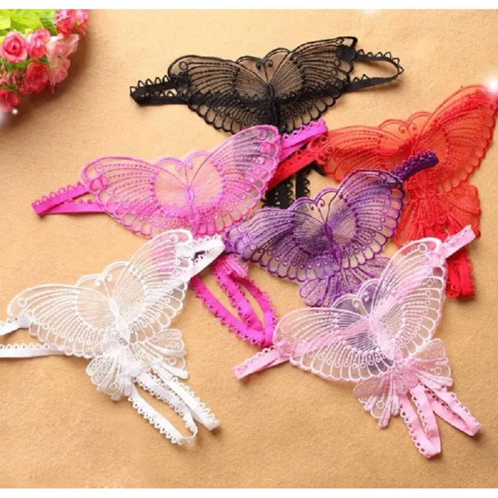 Women Lace Transparent Crotchless Underwear Butterfly Shaped G-String Panties Open Crotch Underwear Lingerie - Panty - Panty