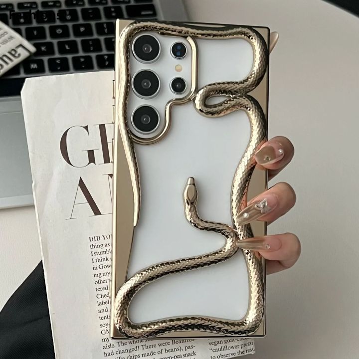 Fashions Luxury Plating 3D Hollow Snake Phone Case For Samsung S25 S24 S22 S23 Ultra FE A56 A36 A26 A16 A06 A55 Fashion Soft Shockproof Cover