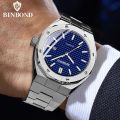 BINBOND Mens Watch Top Brand Royal Casual Men Big Dial Silver Stainless Steel Calendar Quartz Wristwatch Classic Luminous B0233. 