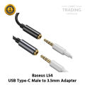 Baseus L54 Type C to 3.5mm Aux Female Adapter Audio Adapter Type-C to 3.5mm Jack Headphone Type-C Audio Converter Adapter. 