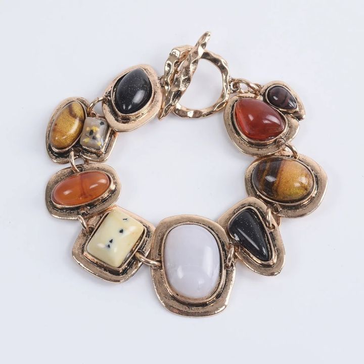 2023 New za Indian Vintage Bracelets Jewelry Women Bohemian Ethnic Statement Charm Retro Resin Stone Bracelet Female