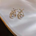 Elegant Simulated Pearl Earrings For Women Inlaid Rhinestone Stud Earrings Letter X Ear Stud 2023 Trendy Party Wedding Jewelry.