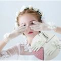 1Pair Girls Princess Dress Mesh Bow Lace Pearl Ornament Gloves Party Supplies Kids Birthday Ceremony Coronation Accessories Gift. 