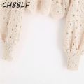 CHBBLF women stylish hollow out blouse square collar long lantern sleeve shirt female elegant solid crop tops blusas BGB9534. 