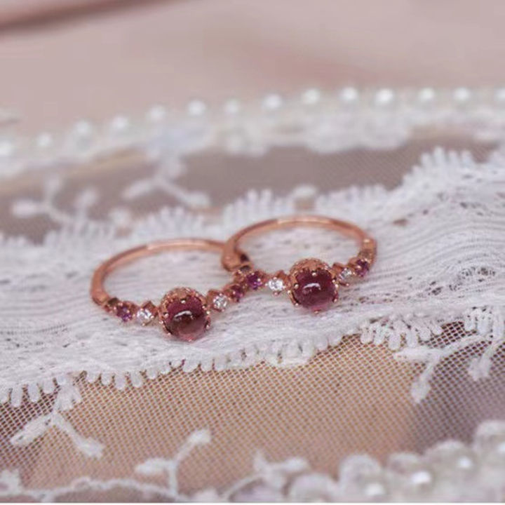 New natural rose garnet magnesia stone simple retro versatile open ring for women adjustable