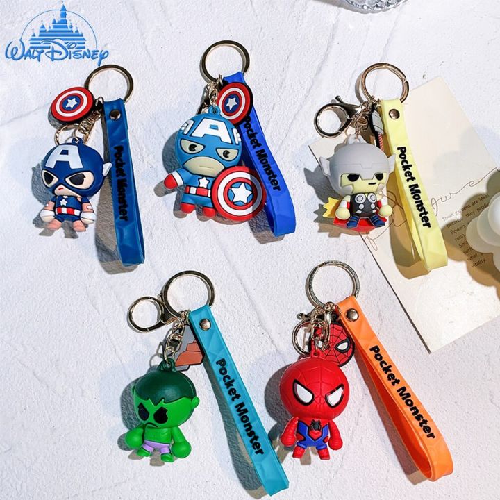 Disney Marvel Superhero PVC Keychain Cartoon Spiderman Hulk Thor Keyrings Cute Captain America Iron Man Keyholder Avengers Gift