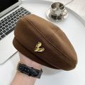 Fall Winter Elegant Solid British Painter Hats Brimless Baret For Women Woolen Beret Hat With Love Heart. 