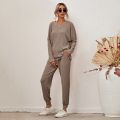 Fashion Casual Solid Sleepwear Women Thread Knitting 2 Piece Set Long Trousers Suit Autumn Winter Pullover Tops Leisure Homewear. 