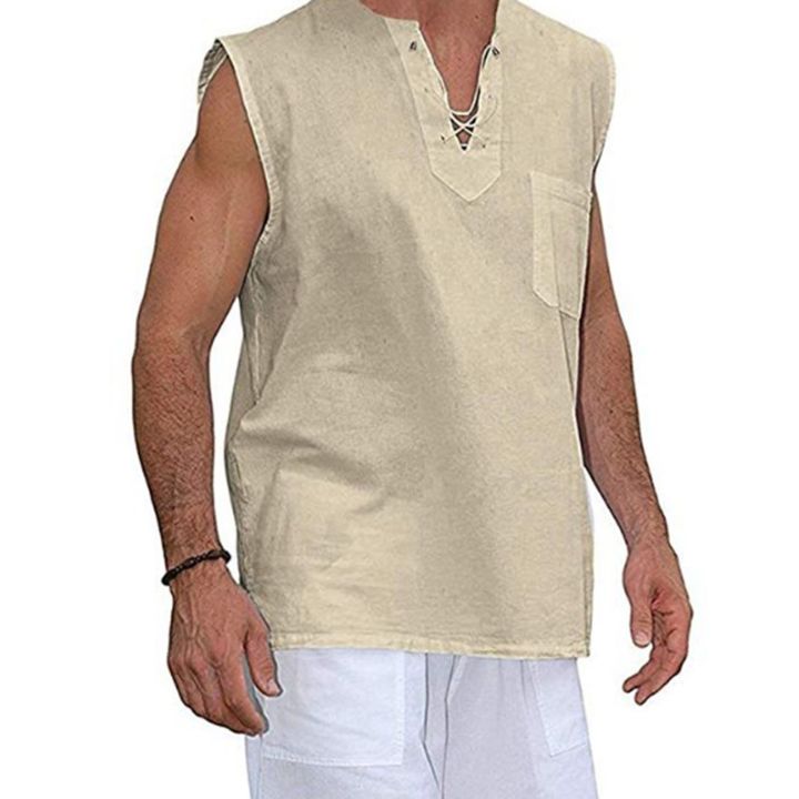 Men%20Shirt%20Solid%20Color%20V%20Neck%20Loose%20Lace%20Up%20Summer%20Top%20for%20Daily%20Wear%20-%20Image%209