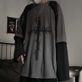 Gothic Goth Style Tshirt 2021 Mall Goth Tops Punk Long Sleeve Oversized T-shirt Fake Two-piece Street Fashion Korean Style.