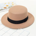 Hat Women's Woolen Top Hat Autumn and Winter Black Vintage Gentleman English Style Flat Top Stage Accessories Top Hat.
