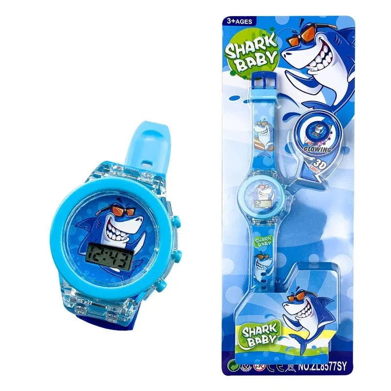 Flash Light Spiderman Kids Watches For Boys Cartoon shark Mickey