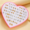 36 Pairs Box Earrings Love Stud Earrings Set Women Wholesale Mixed Color Gold & Silver Point Diamond Earrings Box Stud Earrings Accessories. 
