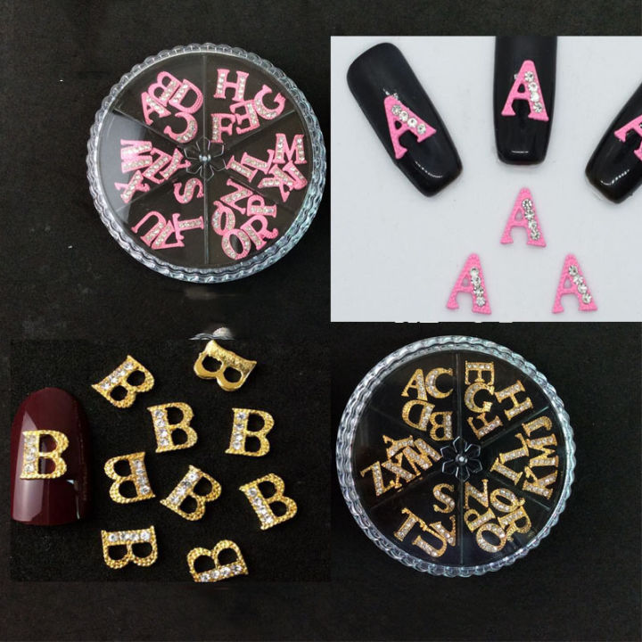 26%20Letters%20In%20Wheels%20A-Z%20Nail%20Accessories%20Charms%20Gold/Pink/Black/Rose%20Metal%20Jewels%20Alphabet%203D%20Nail%20Art%20Decorations%20Supplies%20NEW%20-%20Image%204