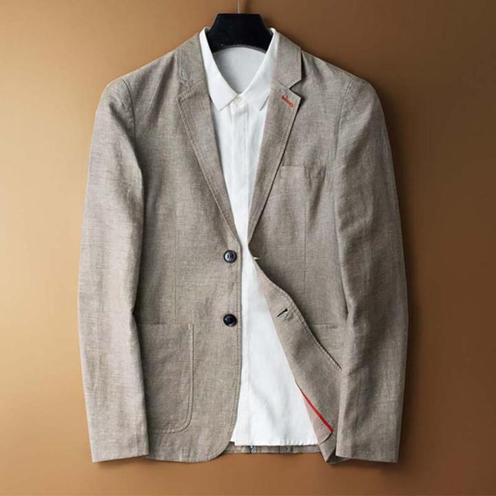 2023 New Fashion Summer Spring Blazer Two Pure Bottom Breathable Cotton Linen Coat Men's Suit Jacket 1 Pieces( Only Jacket )