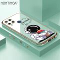 Hontinga for Realme C15 Back Cover + Free Lanyard Luxury 6D Plating Cartoon Happy Astronaut Side Pattern Case Soft Silicone Square Mobile Cover.