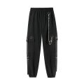 2023 Spring Summer Cargo Women's Pants Punk Black Female Joggers Streetwear Harem Ankle-Length Trousers with chain. 
