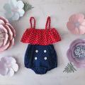 0-2T Summer Baby Clothes Set for Newborn Girls Outfits 2pcs Dot Suspender Top+Denim Bloomers Toddler Kids Infant Clothing Set. 