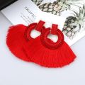 【beauty code store】Vintage Boho Red Tassel Big Drop Women Wedding Feast Statement Fringe Earrings 2019 Fashion Woman Jewelry. 