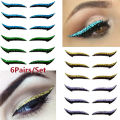 6 Pairs Eyeliner Stickers Lazy Useful Reusable Cat Eye Eyelid Line Stick Double Eyelid Glitter Silver Sticker Eyes Makeup Tools.