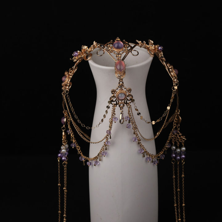 Photography:%20wedding%20dress,%20exotic%20hair%20accessories,%20headdress,%20heavy%20industry,%20vintage%20clothes,%20Hanfu%20accessories,%20jasmine,%20Western%20Regions,%20blue%20Dunhuang%20hair%20crown%20-%20Image%204