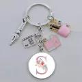 DIY New Charm Enamel Pen Holder Keychain Notebook Keychain A-Z Convex Glass Round Keyring Gift for Friends Teacher. 