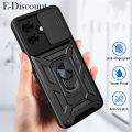 New Phone Case For Itel P55 NFC 4G Cover Car Foldable Metal Bracket Sliding Camera Protection Hard Shockproof for Itel P55 Case.