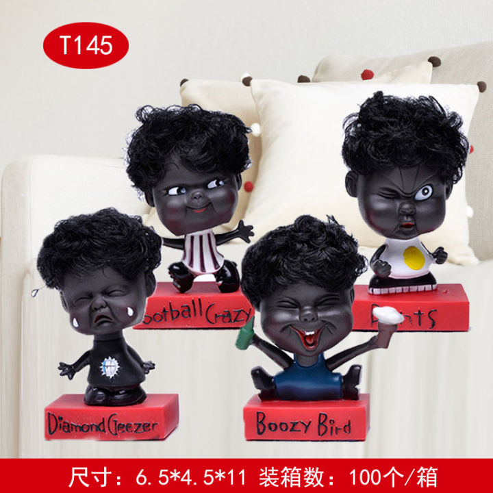 Cross-Border Foreign Trade Cartoon Vinyl Black Doll Shaking Head Expression Happy and Sad Doll Children's Room Car Interior Decoration