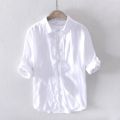 New Designer 100% Linen Long Sleeved Shirt Men Brand Casual Solid White Button Up Shirts for Men Top.