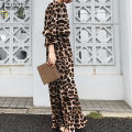 ZANZEA Women Party Dress Long Sleeve Elastic Waist Leopard Print Maxi Dress #7. 