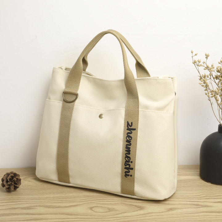 New cross-border women's bag, large capacity canvas handbag, simple casual shoulder bag, fashionable short-distance lightweight travel bag