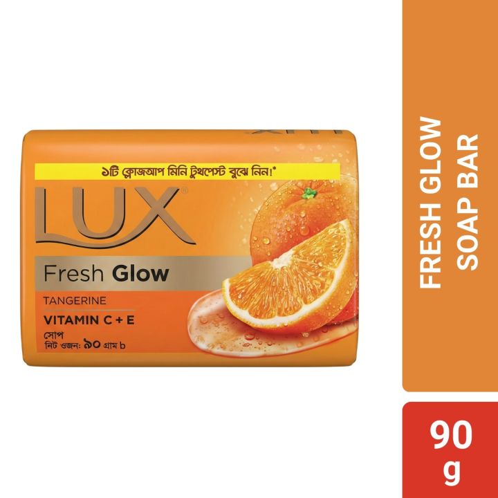 Lux Soap Bar Fresh Glow Tangerine & Vitamin C + E 90g (Free Closeup Toothpaste 7g)