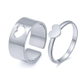 LOVE King & Queen Couple Ring Set In Titanium Hart Colour - Silver.