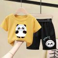 100%Cotton Boys' and Girls' Suit Children's Summer Short SleeveTT-shirt Baby Shorts Children Cartoon Two Piece Set. 