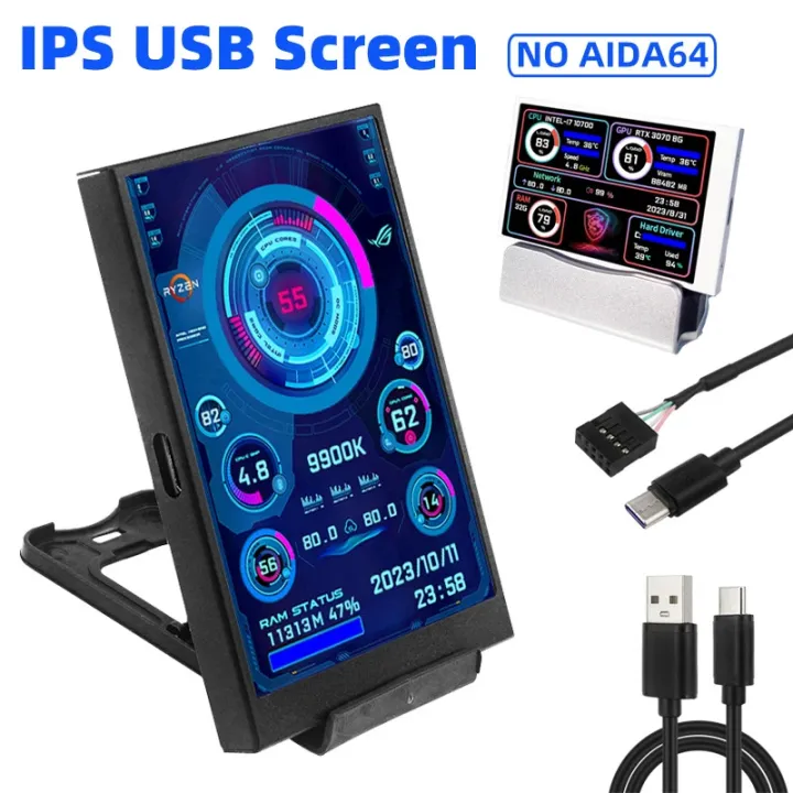 New 3.5 Inch IPS TYPE-C Secondary Screen Computer CPU GPU RAM HDD MonitorUSB Display For Freely AIDA64