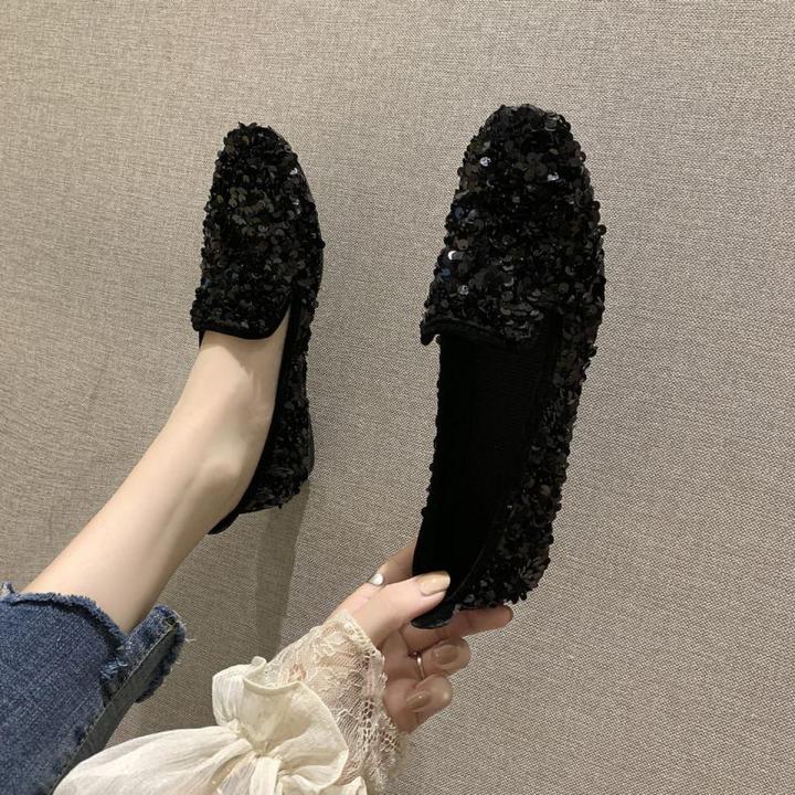 Social Gommino Women's Korean-Style Summer New Flat Internet Celebrity Student Sequined Loafers Slip-on Loafer Shoes